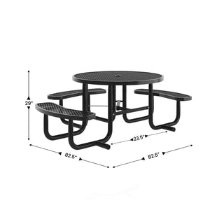 English Elm Creekside 46" Round Wheelchair Accessible Picnic Table - Durable Metal Design for Outdoor Comfort Black 82.5"W x 82.5"D x 29"H; Seat Size: 38.5"W x 11.75"D x 17.25"H SLF-EMR-46ADA-BK-GG