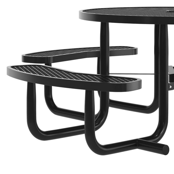English Elm Creekside 46" Round Wheelchair Accessible Picnic Table - Durable Metal Design for Outdoor Comfort Black 82.5"W x 82.5"D x 29"H; Seat Size: 38.5"W x 11.75"D x 17.25"H SLF-EMR-46ADA-BK-GG