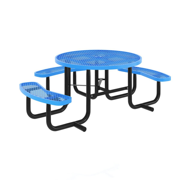 English Elm Creekside 46" Round Wheelchair Accessible Picnic Table - Durable Metal Design for Outdoor Comfort Blue 82.5"W x 82.5"D x 29"H; Seat Size: 38.5"W x 11.75"D x 17.25"H SLF-EMR-46ADA-BL-GG