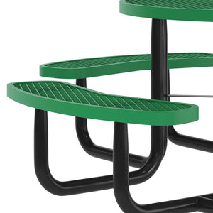 English Elm Creekside 46" Round Wheelchair Accessible Picnic Table - Durable Metal Design for Outdoor Comfort Green 82.5"W x 82.5"D x 29"H; Seat Size: 38.5"W x 11.75"D x 17.25"H SLF-EMR-46ADA-GN-GG