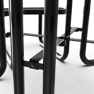 English Elm Creekside 46" Round Outdoor Picnic Table - Durable Heavy Gauge Steel Frame with Umbrella Hole & Comfort Black 82.5"W x 82.5"D x 29"H; Seat Size: 38.5"W x 11.75"D x 17.25"H SLF-EMR46-H60L-BK-GG