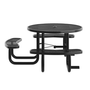 English Elm Creekside 46" Round Wheelchair Accessible Picnic Table with Durable Design and Umbrella Hole Feature Black 82.5"W x 82.5"D x 29"H; Seat Size: 38.5"W x 11.75"D x 17.25"H SLF-EMR46ADA-HL60L-BK-GG
