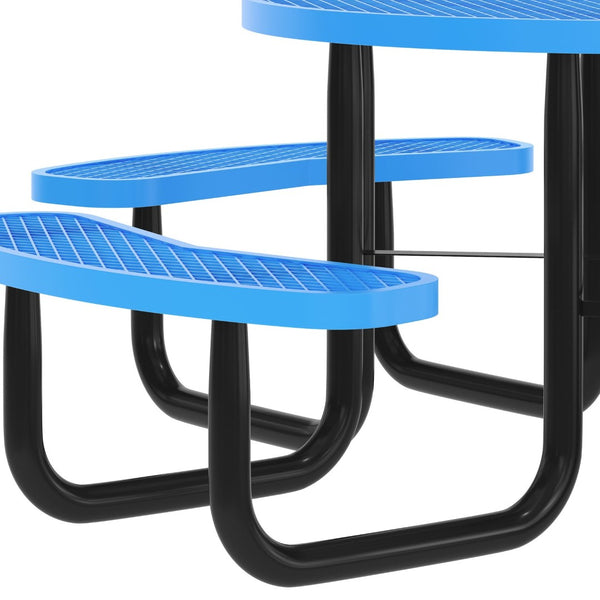 English Elm Creekside 46" Round Wheelchair Accessible Picnic Table with Durable Design and Umbrella Hole Feature Blue 82.5"W x 82.5"D x 29"H; Seat Size: 38.5"W x 11.75"D x 17.25"H SLF-EMR46ADA-HL60L-BL-GG
