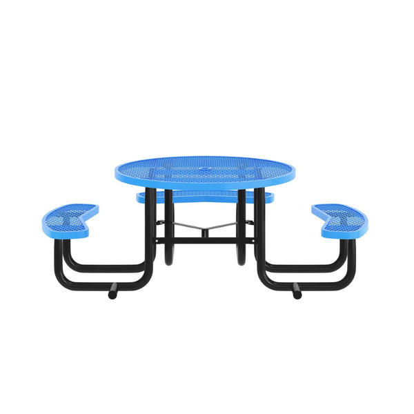 English Elm Creekside 46" Round Wheelchair Accessible Picnic Table with Durable Design and Umbrella Hole Feature Blue 82.5"W x 82.5"D x 29"H; Seat Size: 38.5"W x 11.75"D x 17.25"H SLF-EMR46ADA-HL60L-BL-GG
