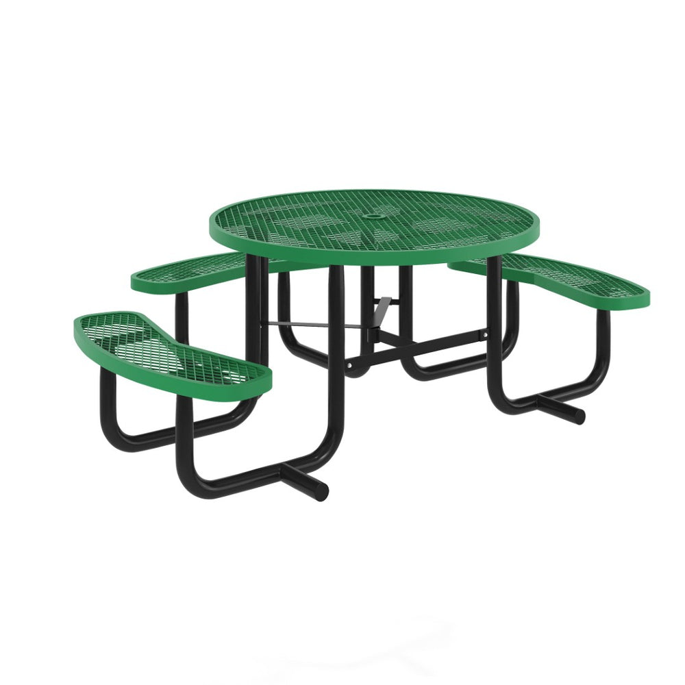 English Elm Creekside 46" Round Wheelchair Accessible Picnic Table with Durable Design and Umbrella Hole Feature Green 82.5"W x 82.5"D x 29"H; Seat Size: 38.5"W x 11.75"D x 17.25"H SLF-EMR46ADA-HL60L-GN-GG