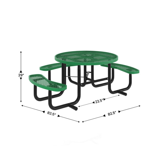 English Elm Creekside 46" Round Wheelchair Accessible Picnic Table with Durable Design and Umbrella Hole Feature Green 82.5"W x 82.5"D x 29"H; Seat Size: 38.5"W x 11.75"D x 17.25"H SLF-EMR46ADA-HL60L-GN-GG