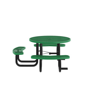 English Elm Creekside 46" Round Wheelchair Accessible Picnic Table with Durable Design and Umbrella Hole Feature Green 82.5"W x 82.5"D x 29"H; Seat Size: 38.5"W x 11.75"D x 17.25"H SLF-EMR46ADA-HL60L-GN-GG