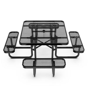English Elm Creekside 46" Square Outdoor Picnic Table with Durable Mesh Top, Steel Frame, and Umbrella Hole Black 79.75"W x 79.75"D x 28.75"H SLF-EMS-46-BK-GG