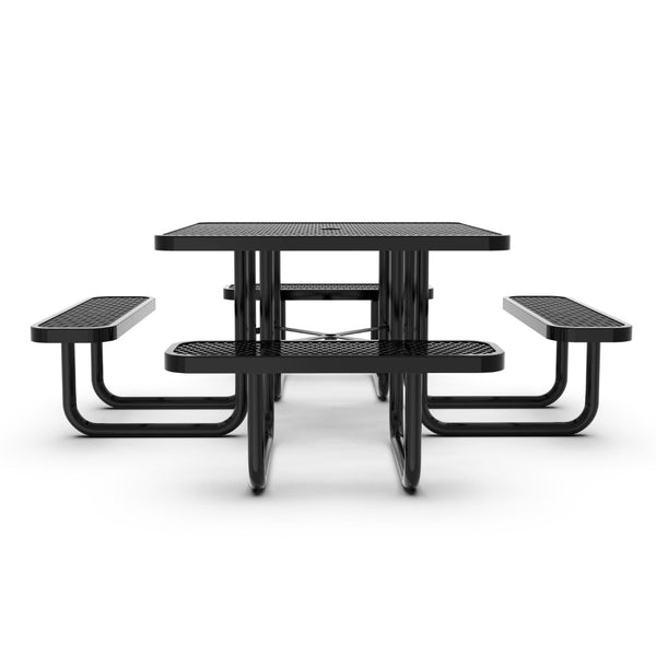 English Elm Creekside 46" Square Outdoor Picnic Table with Durable Mesh Top, Steel Frame, and Umbrella Hole Black 79.75"W x 79.75"D x 28.75"H SLF-EMS-46-BK-GG