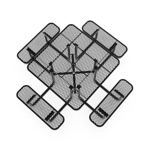 English Elm Creekside 46" Square Outdoor Picnic Table with Durable Mesh Top, Steel Frame, and Umbrella Hole Black 79.75"W x 79.75"D x 28.75"H SLF-EMS-46-BK-GG