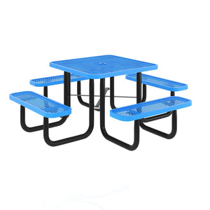 English Elm Creekside 46" Square Outdoor Picnic Table with Durable Mesh Top, Steel Frame, and Umbrella Hole Blue 79.75"W x 79.75"D x 28.75"H SLF-EMS-46-BL-GG
