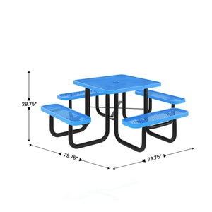 English Elm Creekside 46" Square Outdoor Picnic Table with Durable Mesh Top, Steel Frame, and Umbrella Hole Blue 79.75"W x 79.75"D x 28.75"H SLF-EMS-46-BL-GG