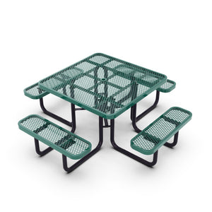 English Elm Creekside 46" Square Outdoor Picnic Table with Durable Mesh Top, Steel Frame, and Umbrella Hole Green 79.75"W x 79.75"D x 28.75"H SLF-EMS-46-GN-GG