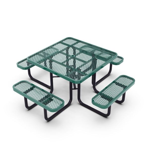 English Elm Creekside 46" Square Outdoor Picnic Table with Durable Mesh Top, Steel Frame, and Umbrella Hole Green 79.75"W x 79.75"D x 28.75"H SLF-EMS-46-GN-GG