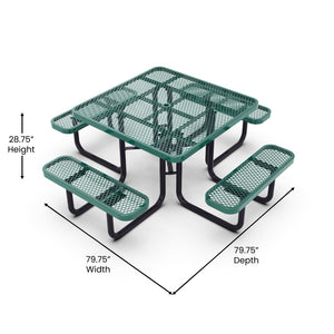 English Elm Creekside 46" Square Outdoor Picnic Table with Durable Mesh Top, Steel Frame, and Umbrella Hole Green 79.75"W x 79.75"D x 28.75"H SLF-EMS-46-GN-GG