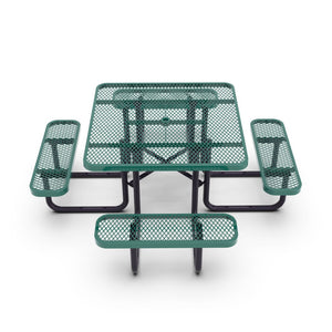 English Elm Creekside 46" Square Outdoor Picnic Table with Durable Mesh Top, Steel Frame, and Umbrella Hole Green 79.75"W x 79.75"D x 28.75"H SLF-EMS-46-GN-GG