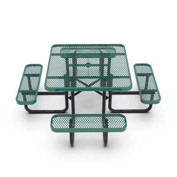 English Elm Creekside 46" Square Outdoor Picnic Table with Durable Mesh Top, Steel Frame, and Umbrella Hole Green 79.75"W x 79.75"D x 28.75"H SLF-EMS-46-GN-GG