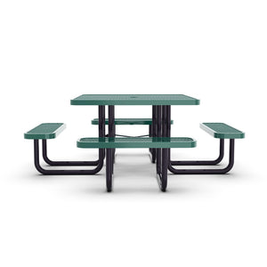 English Elm Creekside 46" Square Outdoor Picnic Table with Durable Mesh Top, Steel Frame, and Umbrella Hole Green 79.75"W x 79.75"D x 28.75"H SLF-EMS-46-GN-GG