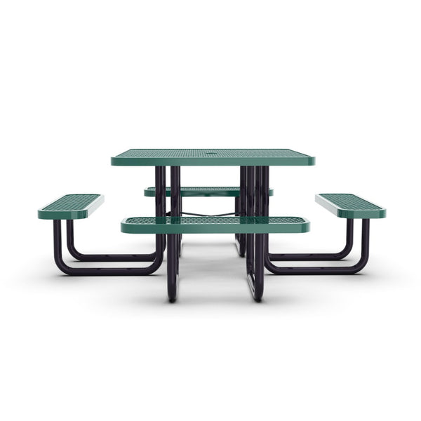 English Elm Creekside 46" Square Outdoor Picnic Table with Durable Mesh Top, Steel Frame, and Umbrella Hole Green 79.75"W x 79.75"D x 28.75"H SLF-EMS-46-GN-GG