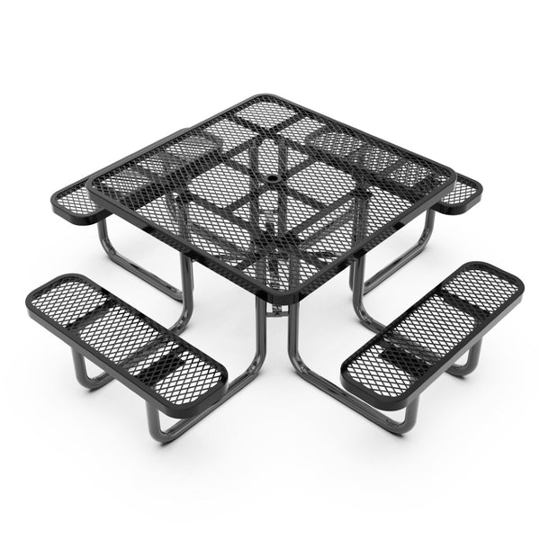 English Elm Creekside 46" Square Outdoor Picnic Table - Durable Heavy-Gauge Metal Mesh Top with Anchors & Safety Black 79.75"W x 79.75"D x 28.75"H SLF-EMS46-H60L-BK-GG