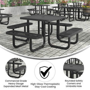 English Elm Creekside 46" Square Outdoor Picnic Table - Durable Heavy-Gauge Metal Mesh Top with Anchors & Safety Black 79.75"W x 79.75"D x 28.75"H SLF-EMS46-H60L-BK-GG