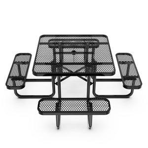 English Elm Creekside 46" Square Outdoor Picnic Table - Durable Heavy-Gauge Metal Mesh Top with Anchors & Safety Black 79.75"W x 79.75"D x 28.75"H SLF-EMS46-H60L-BK-GG