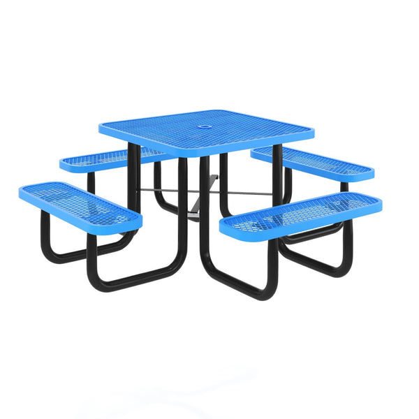 English Elm Creekside 46" Square Outdoor Picnic Table - Durable Heavy-Gauge Metal Mesh Top with Anchors & Safety Blue 79.75"W x 79.75"D x 28.75"H SLF-EMS46-H60L-BL-GG