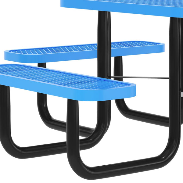 English Elm Creekside 46" Square Outdoor Picnic Table - Durable Heavy-Gauge Metal Mesh Top with Anchors & Safety Blue 79.75"W x 79.75"D x 28.75"H SLF-EMS46-H60L-BL-GG