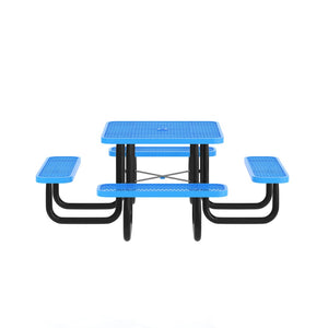 English Elm Creekside 46" Square Outdoor Picnic Table - Durable Heavy-Gauge Metal Mesh Top with Anchors & Safety Blue 79.75"W x 79.75"D x 28.75"H SLF-EMS46-H60L-BL-GG