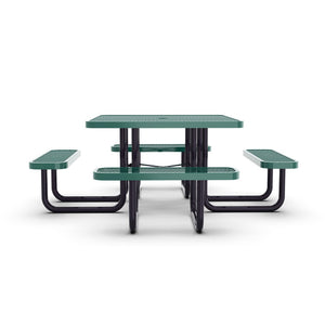 English Elm Creekside 46" Square Outdoor Picnic Table - Durable Heavy-Gauge Metal Mesh Top with Anchors & Safety Green 79.75"W x 79.75"D x 28.75"H SLF-EMS46-H60L-GN-GG
