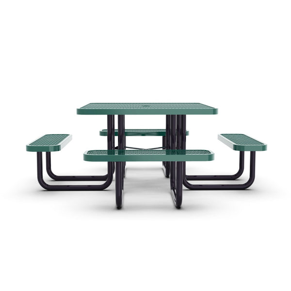 English Elm Creekside 46" Square Outdoor Picnic Table - Durable Heavy-Gauge Metal Mesh Top with Anchors & Safety Green 79.75"W x 79.75"D x 28.75"H SLF-EMS46-H60L-GN-GG