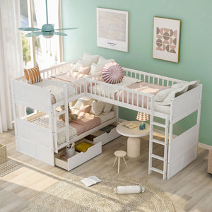 English Elm Twin Triple Sleeper Bunk Loft Bed Pine Mdf Frame White Finish with Storage Drawers SM000232AAK-2