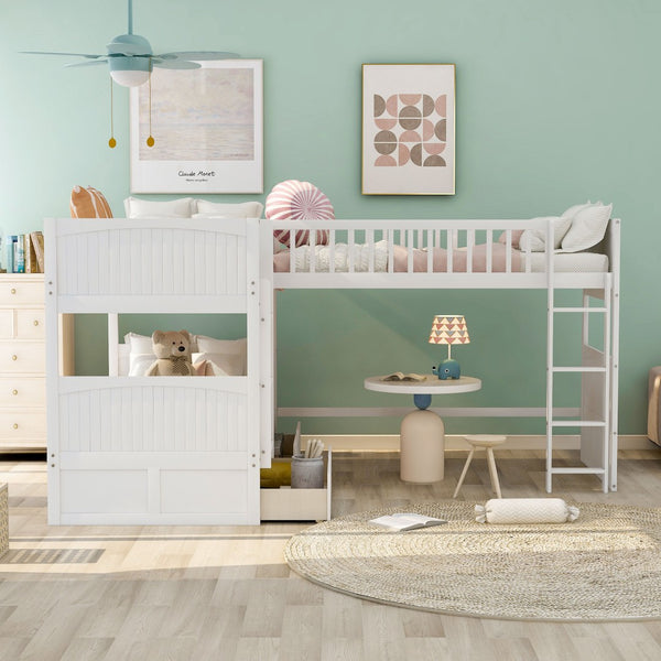 English Elm Twin Triple Sleeper Bunk Loft Bed Pine Mdf Frame White Finish with Storage Drawers SM000232AAK-2