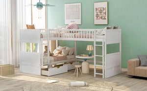 English Elm Twin Triple Sleeper Bunk Loft Bed Pine Mdf Frame White Finish with Storage Drawers SM000232AAK-2