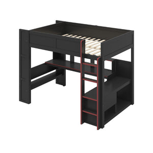 English Elm Wood Twin Loft Bed with Gaming Desk LED Lighting Charging Station and Storage SM000373AAJ