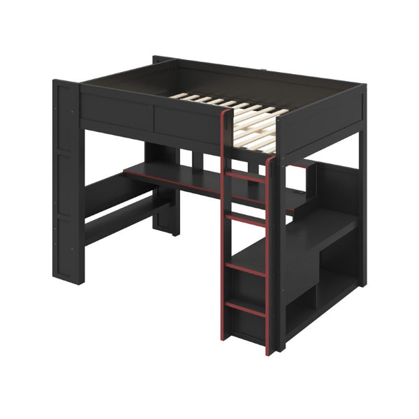 English Elm Wood Twin Loft Bed with Gaming Desk LED Lighting Charging Station and Storage SM000373AAJ