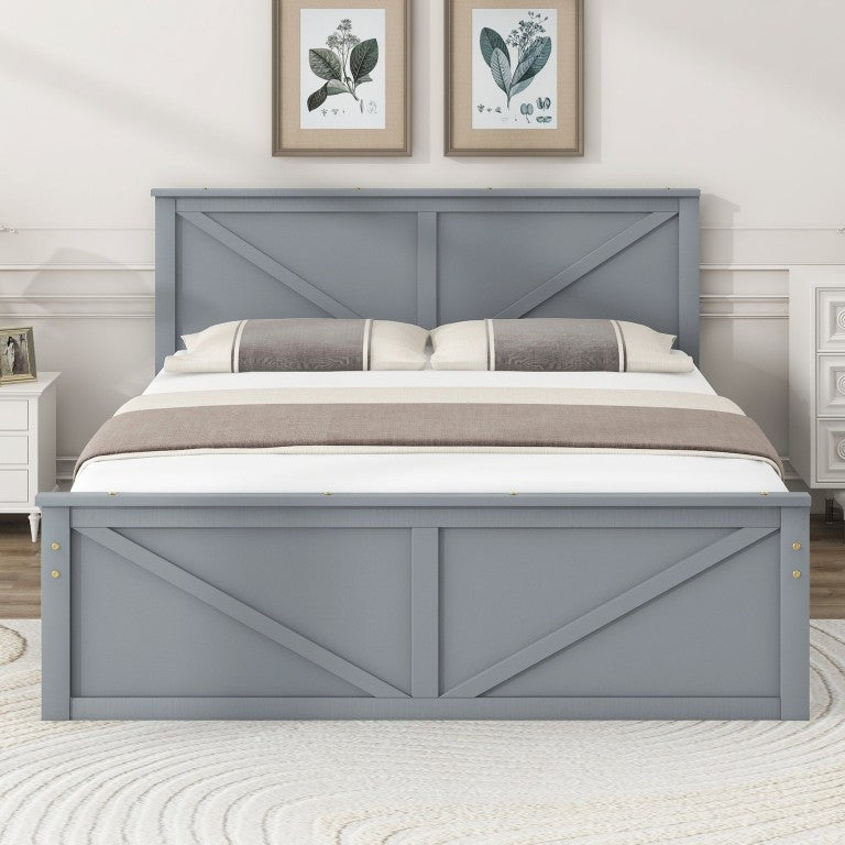 English Elm Queen Platform Bed in Gray Pine Wood with Four Underbed Storage Drawers and Tall Headboard SM000536AAE