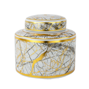 Zeugma White Black And Gold Lightning Motif Ceramic Urn - Elegant Small Size, 8" X 8" X 8", 4 Lbs.   241454