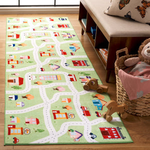 Safavieh Santa Monica Kids Playful Area Rug With Town Motif - Cozy, Washable, And Slip-resistant Design Light Green Polyester Smk100y-8