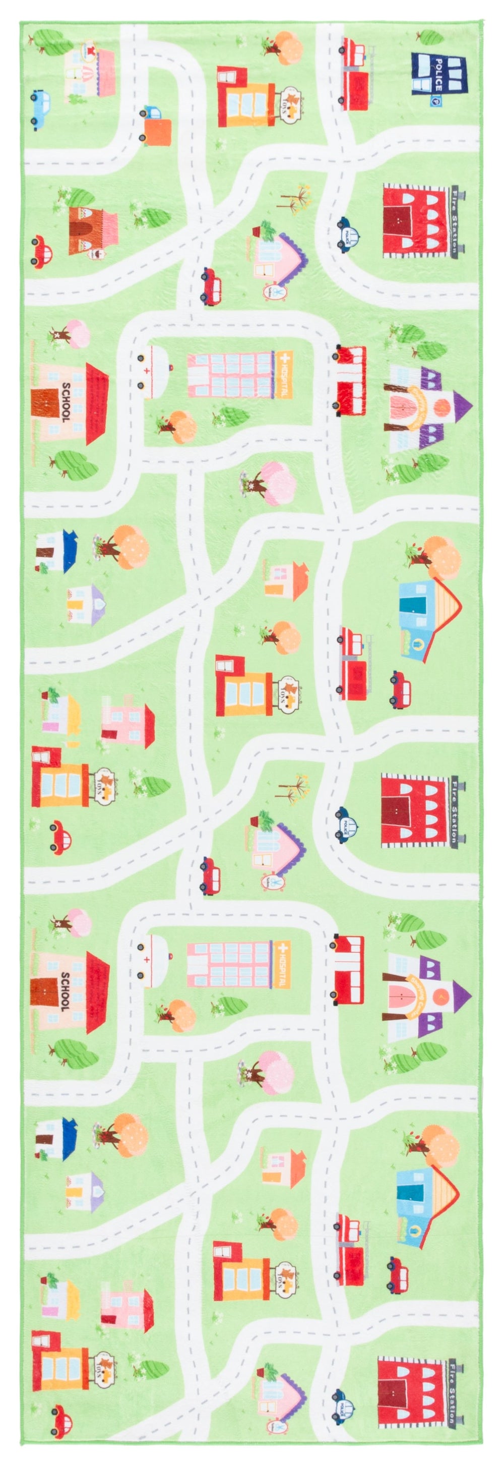 Safavieh Santa Monica Kids Playful Area Rug With Town Motif - Cozy, Washable, And Slip-resistant Design Light Green Polyester Smk100y-8