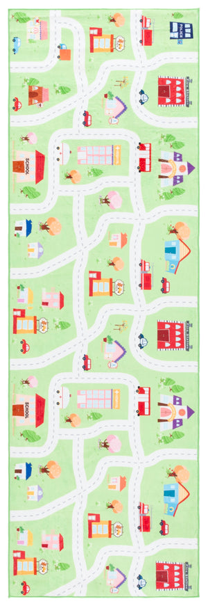 Safavieh Santa Monica Kids Playful Area Rug With Town Motif - Cozy, Washable, And Slip-resistant Design Light Green Polyester Smk100y-8