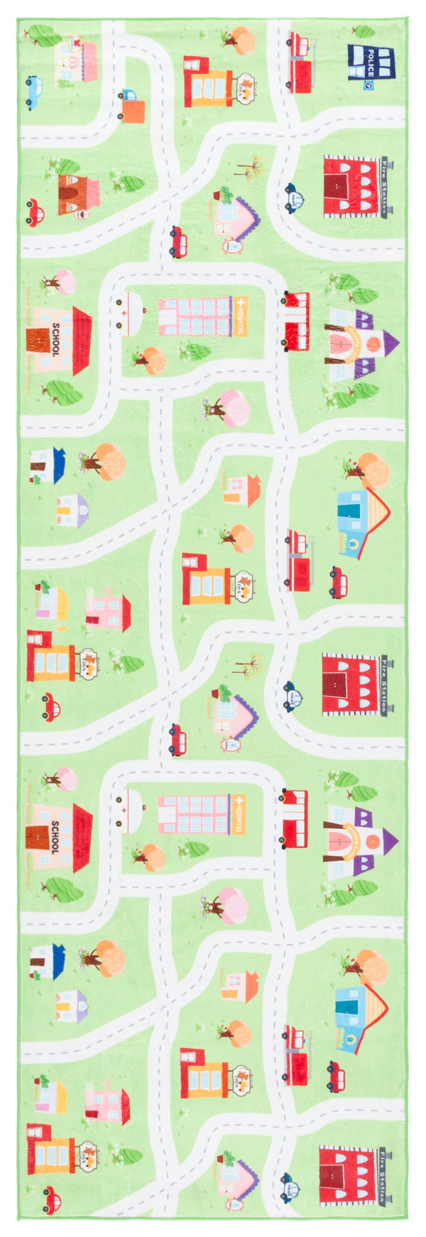 Safavieh Santa Monica Kids Playful Area Rug With Town Motif - Cozy, Washable, And Slip-resistant Design Light Green Polyester Smk100y-8