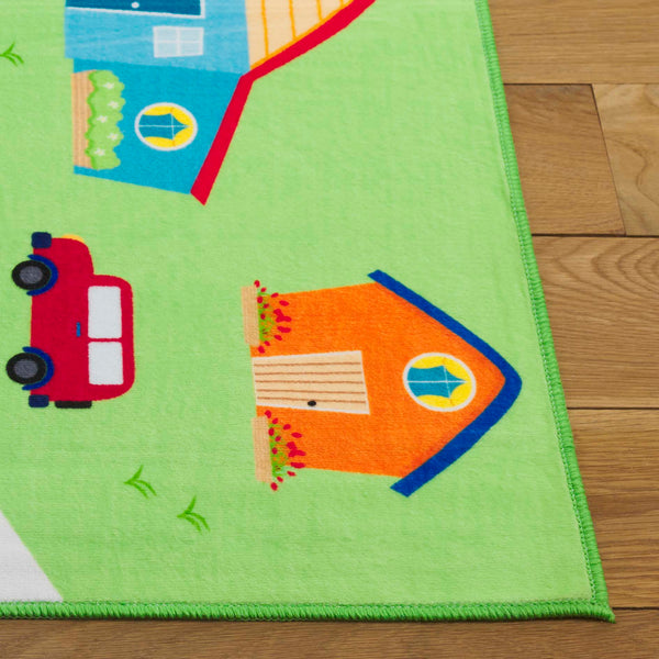 Safavieh Santa Monica Kids Playful Area Rug With Town Motif - Cozy, Washable, And Slip-resistant Design Light Green Polyester Smk100y-8