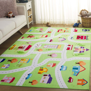 Safavieh Santa Monica Kids Playful Area Rug With Town Motif - Cozy, Washable, And Slip-resistant Design Light Green Polyester Smk100y-8