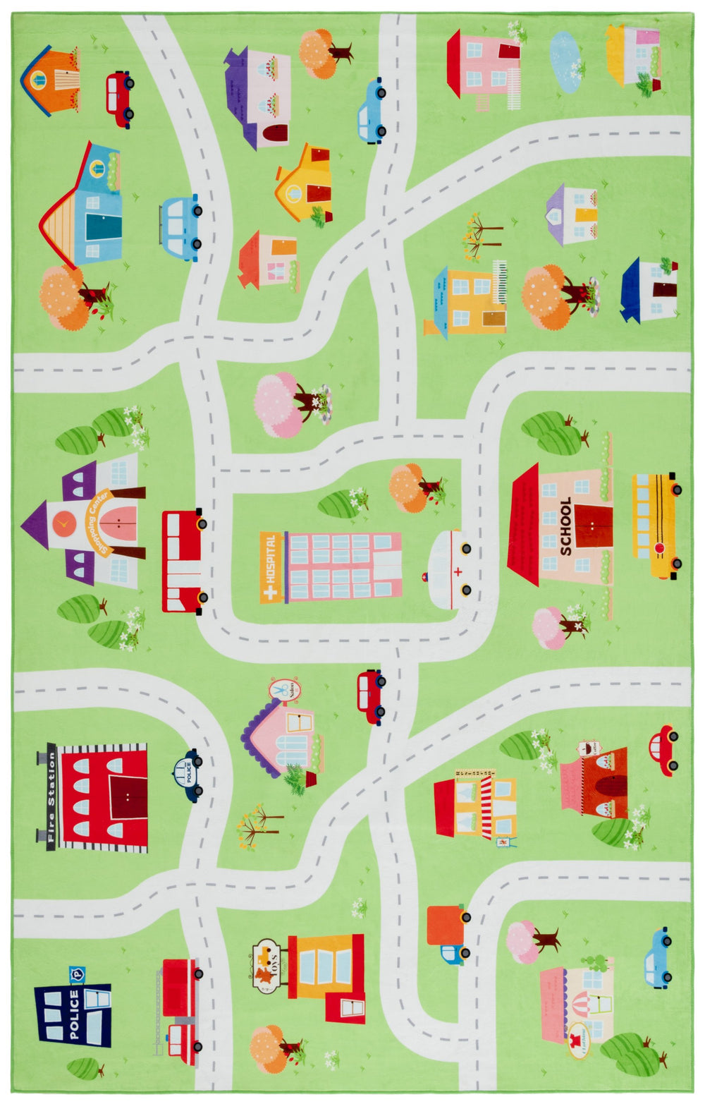Safavieh Santa Monica Kids Playful Area Rug With Town Motif - Cozy, Washable, And Slip-resistant Design Light Green Polyester Smk100y-8