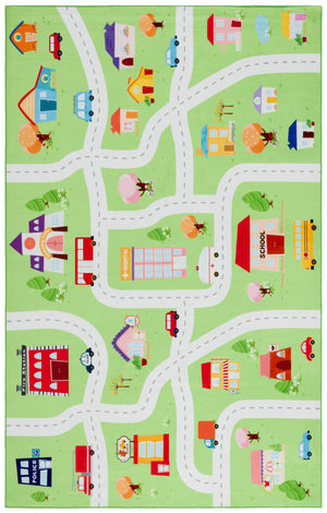 Safavieh Santa Monica Kids Playful Area Rug With Town Motif - Cozy, Washable, And Slip-resistant Design Light Green Polyester Smk100y-8