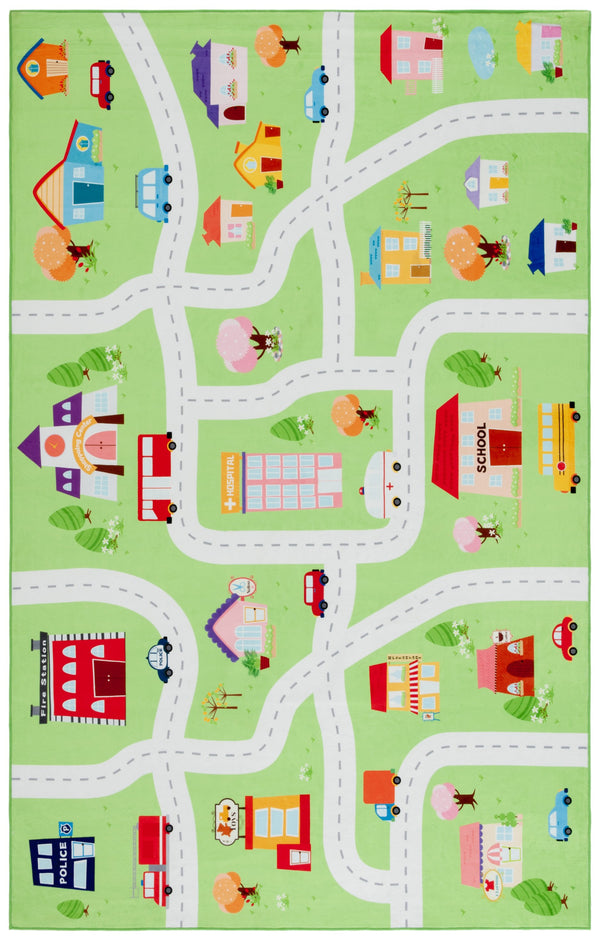 Safavieh Santa Monica Kids Playful Area Rug With Town Motif - Cozy, Washable, And Slip-resistant Design Light Green Polyester Smk100y-8