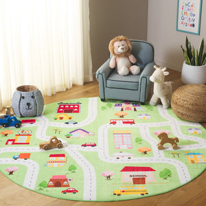 Safavieh Santa Monica Kids Playful Area Rug With Town Motif - Cozy, Washable, And Slip-resistant Design Light Green Polyester Smk100y-8