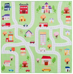 Safavieh Santa Monica Kids Playful Area Rug With Town Motif - Cozy, Washable, And Slip-resistant Design Light Green Polyester Smk100y-8