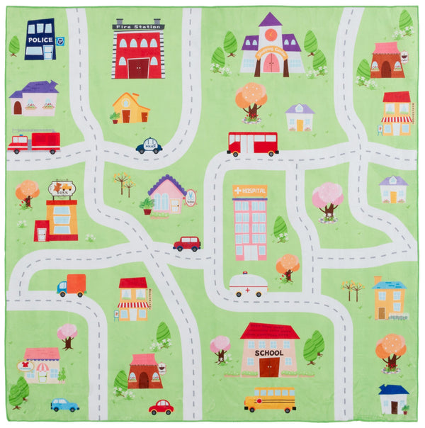 Safavieh Santa Monica Kids Playful Area Rug With Town Motif - Cozy, Washable, And Slip-resistant Design Light Green Polyester Smk100y-8